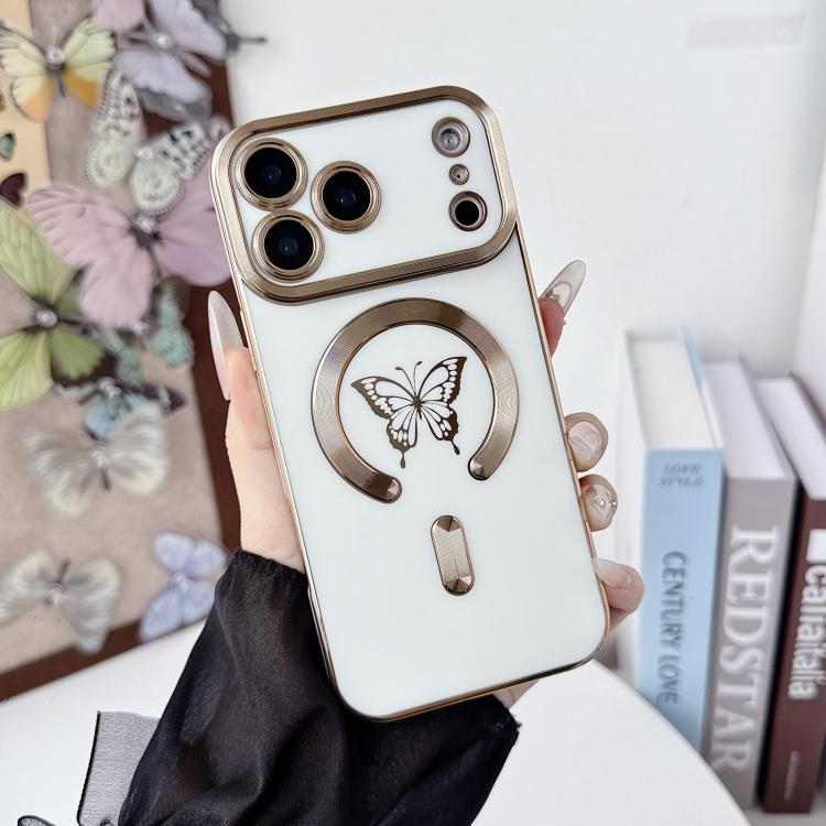 For iPhone 17 Pro Solid Color Side Electroplating Butterfly MagSafe TPU Phone Case