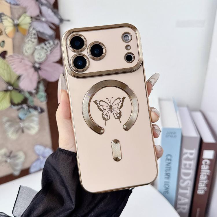 For iPhone 17 Pro Solid Color Side Electroplating Butterfly MagSafe TPU Phone Case