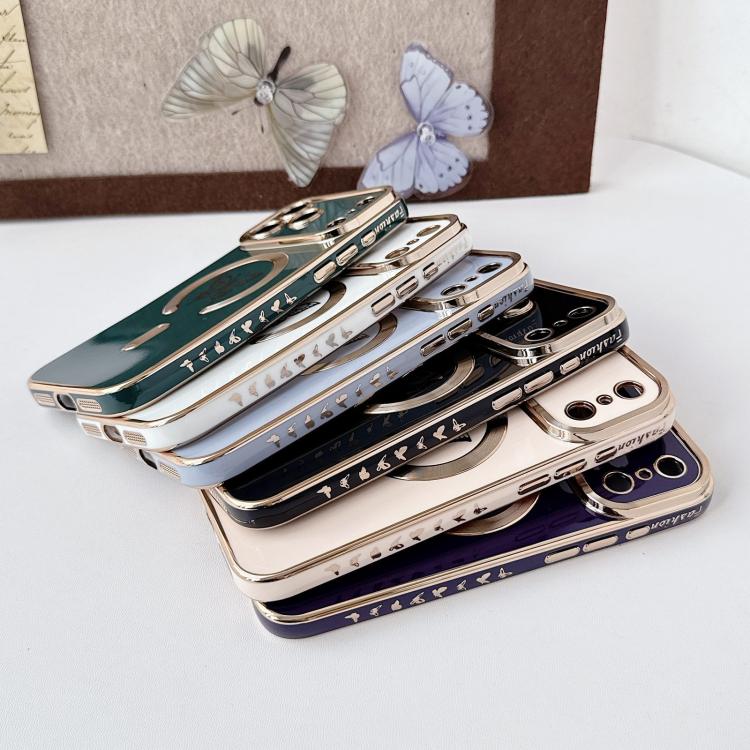 For iPhone 17 Pro Max Solid Color Side Electroplating Butterfly MagSafe TPU Phone Case