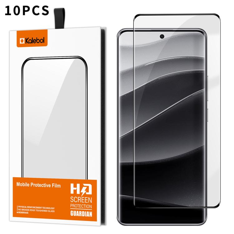 For Redmi Note 14 Pro+ 5G 10pcs Kalebol Curved High-Aluminum Screen-Printed Full-Coverage Anti-Fingerprint Black-Bordered HD Tempered Glass Film