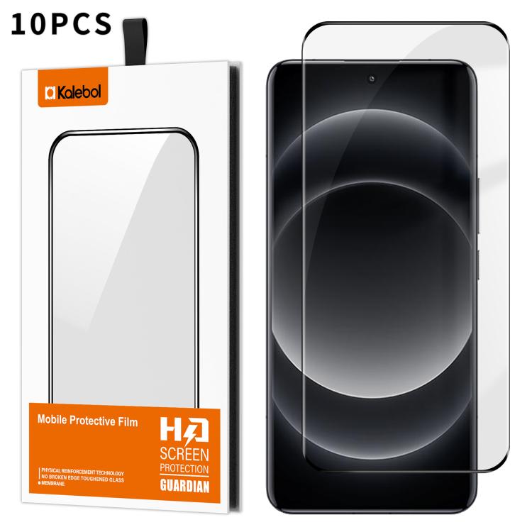 For Xiaomi 14 Ultra 10pcs Kalebol Curved High-Aluminum Screen-Printed Full-Coverage Anti-Fingerprint Black-Bordered HD Tempered Glass Film