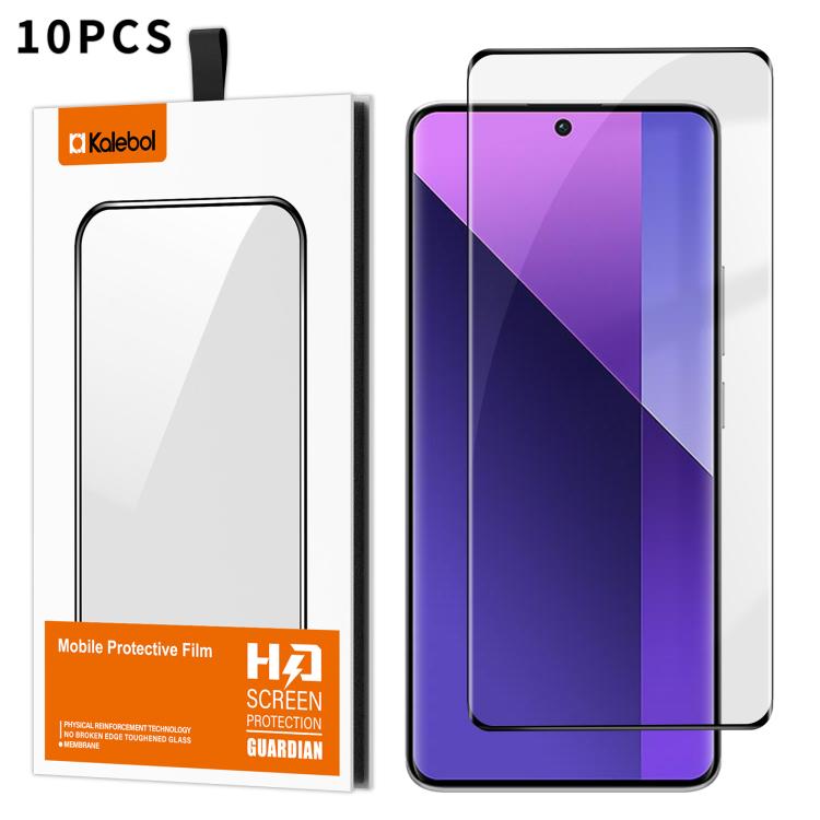 For Redmi Note 13 Pro+ 10pcs Kalebol Curved High-Aluminum Screen-Printed Full-Coverage Anti-Fingerprint Black-Bordered HD Tempered Glass Film