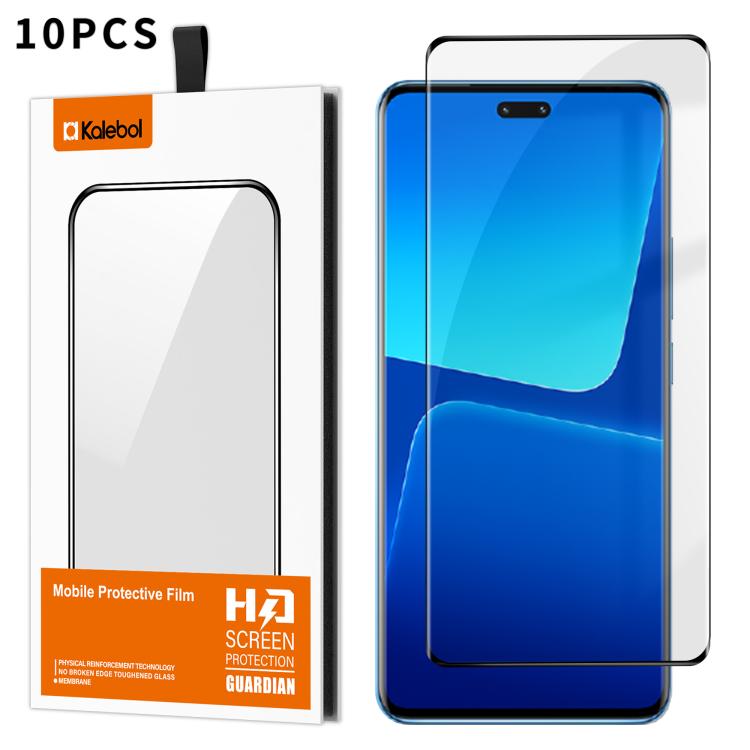 For Xiaomi 13 Lite 10pcs Kalebol Curved High-Aluminum Screen-Printed Full-Coverage Anti-Fingerprint Black-Bordered HD Tempered Glass Film