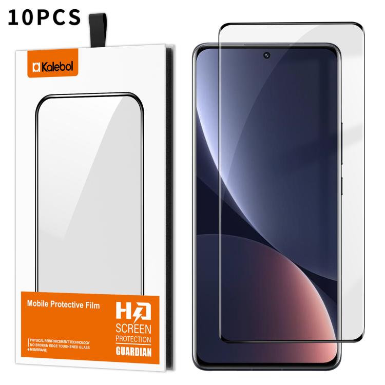For Xiaomi 12 Pro 10pcs Kalebol Curved High-Aluminum Screen-Printed Full-Coverage Anti-Fingerprint Black-Bordered HD Tempered Glass Film