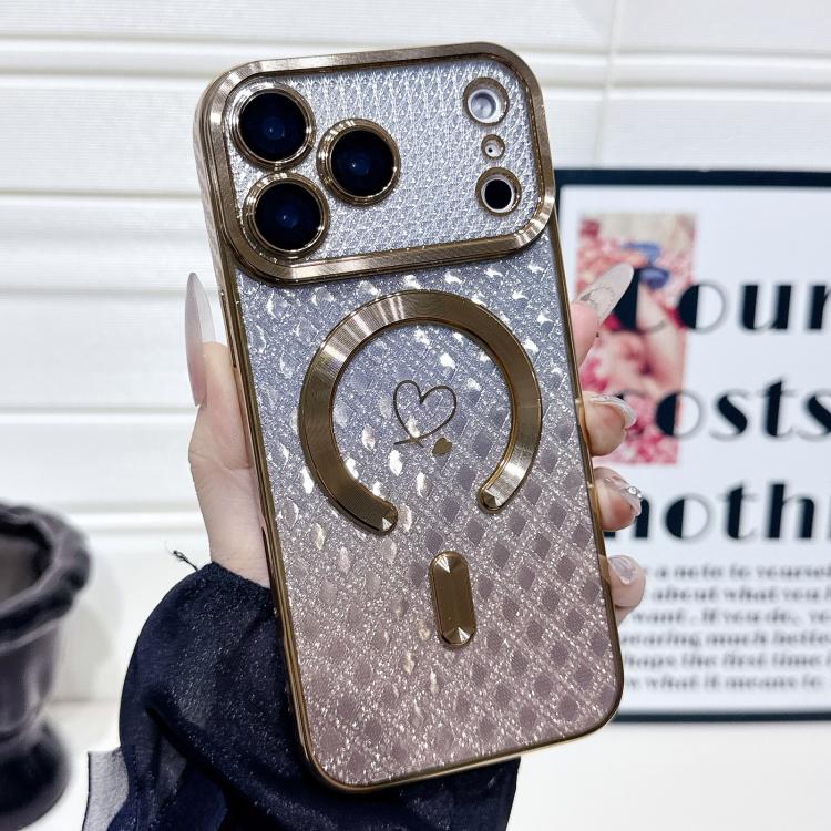 For iPhone 17 Pro Max Carbon Fiber Texture Loves Leaves Gradient MagSafe TPU Phone Case