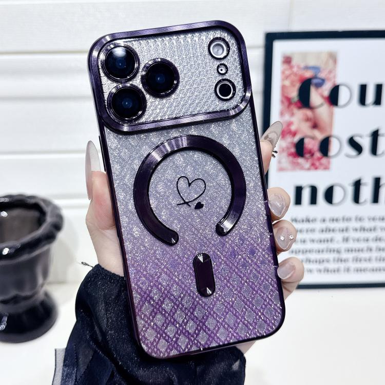 For iPhone 17 Pro Max Carbon Fiber Texture Loves Leaves Gradient MagSafe TPU Phone Case