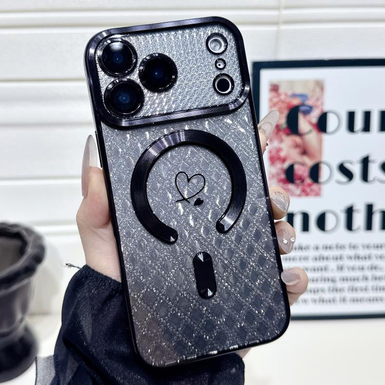 For iPhone 17 Pro Carbon Fiber Texture Loves Leaves Gradient MagSafe TPU Phone Case
