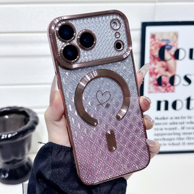 For iPhone 17 Pro Carbon Fiber Texture Loves Leaves Gradient MagSafe TPU Phone Case