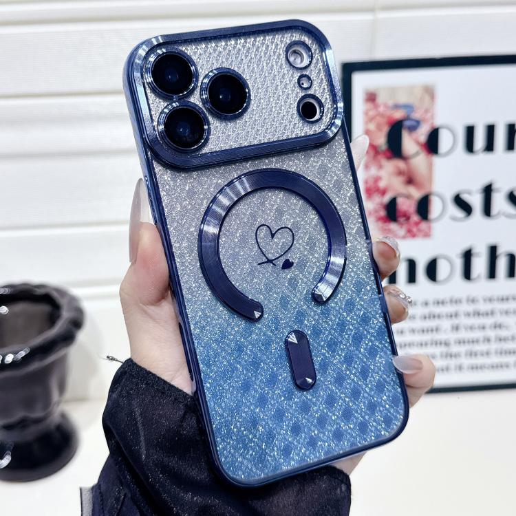 For iPhone 17 Pro Carbon Fiber Texture Loves Leaves Gradient MagSafe TPU Phone Case