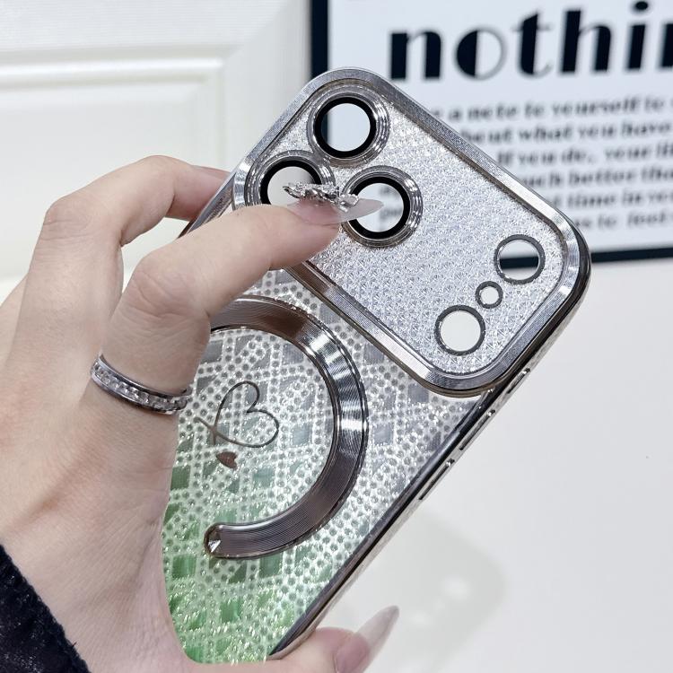 For iPhone 17 Pro Carbon Fiber Texture Loves Leaves Gradient MagSafe TPU Phone Case