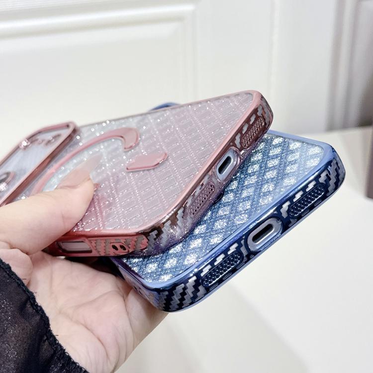 For iPhone 17 Pro Carbon Fiber Texture Loves Leaves Gradient MagSafe TPU Phone Case
