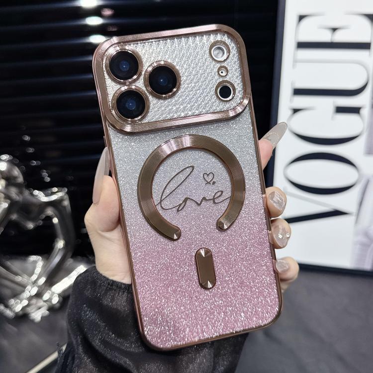 For iPhone 17 Pro Max Electroplated Dual-Loves Gradient Glitter MagSafe TPU Phone Case