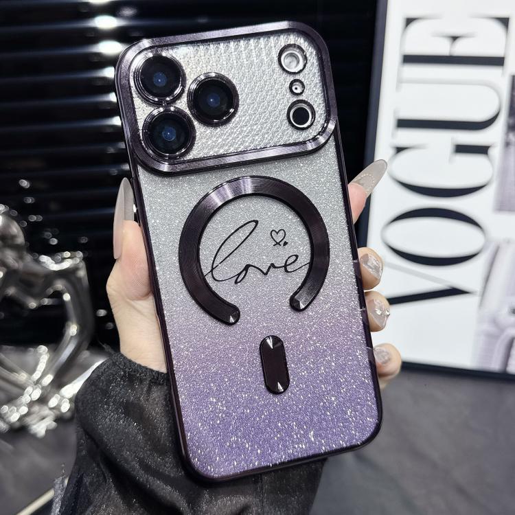 For iPhone 17 Pro Max Electroplated Dual-Loves Gradient Glitter MagSafe TPU Phone Case