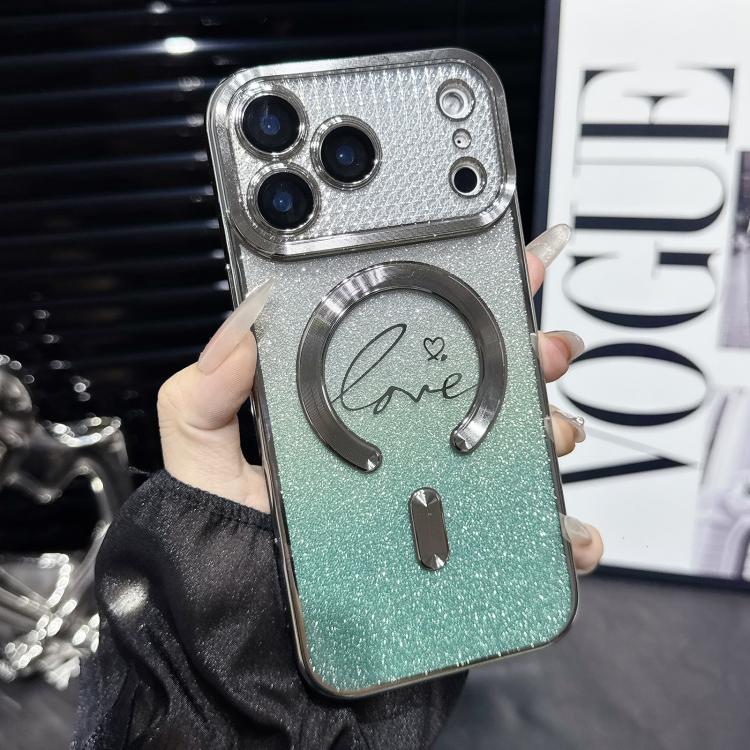 For iPhone 17 Pro Max Electroplated Dual-Loves Gradient Glitter MagSafe TPU Phone Case