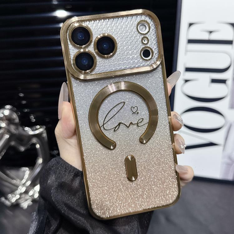 For iPhone 17 Pro Electroplated Dual-Loves Gradient Glitter MagSafe TPU Phone Case