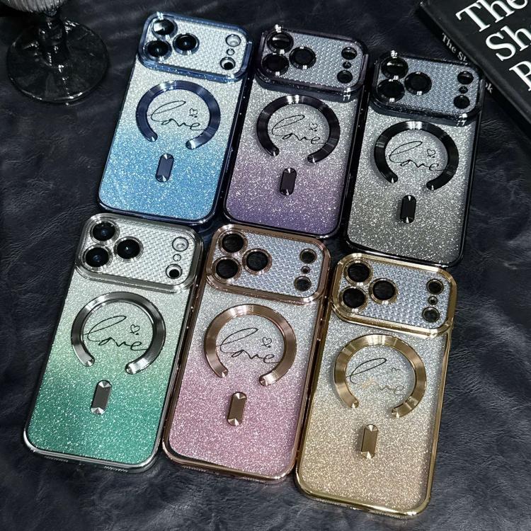For iPhone 17 Pro Electroplated Dual-Loves Gradient Glitter MagSafe TPU Phone Case