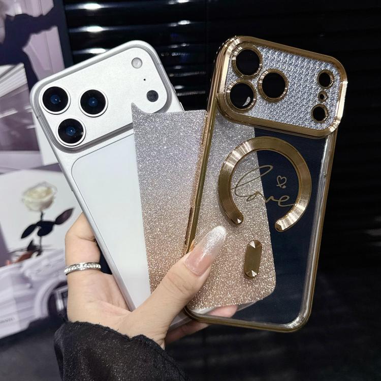 For iPhone 17 Pro Electroplated Dual-Loves Gradient Glitter MagSafe TPU Phone Case