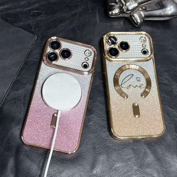 For iPhone 17 Pro Electroplated Dual-Loves Gradient Glitter MagSafe TPU Phone Case