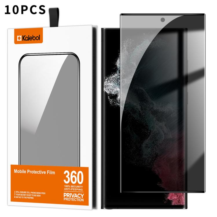 For Samsung Galaxy S22 Ultra 5G 10pcs Kalebol Curved High-Aluminum Screen-Printed Full-Coverage Anti-Fingerprint Black-Border Privacy Tempered Glass Film