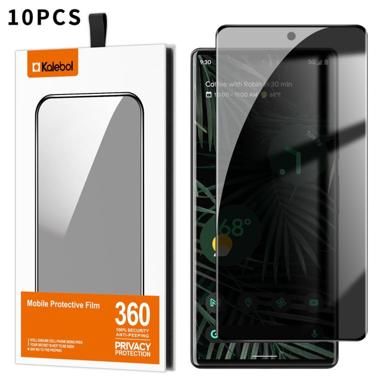 For Google Pixel 6 Pro 10pcs Kalebol Curved High-Aluminum Screen-Printed Full-Coverage Anti-Fingerprint Black-Border Privacy Tempered Glass Film