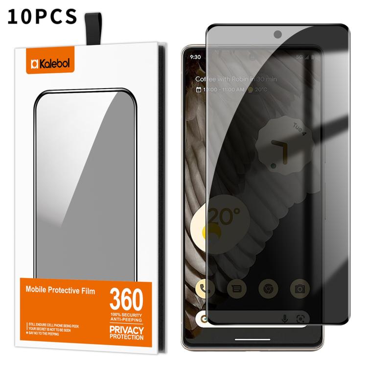 For Google Pixel 7 Pro 10pcs Kalebol Curved High-Aluminum Screen-Printed Full-Coverage Anti-Fingerprint Black-Border Privacy Tempered Glass Film