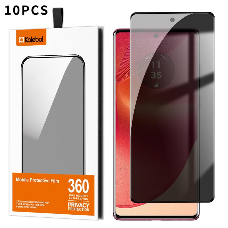 For Motorola Edge 50 Fusion 10pcs Kalebol Curved High-Aluminum Screen-Printed Full-Coverage Anti-Fingerprint Black-Border Privacy Tempered Glass Film