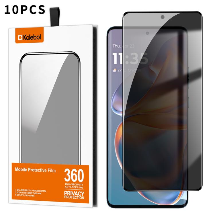 For Motorola Edge 50 Pro 10pcs Kalebol Curved High-Aluminum Screen-Printed Full-Coverage Anti-Fingerprint Black-Border Privacy Tempered Glass Film