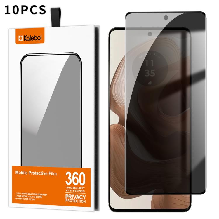 For Motorola Edge 50 Ultra 10pcs Kalebol Curved High-Aluminum Screen-Printed Full-Coverage Anti-Fingerprint Black-Border Privacy Tempered Glass Film