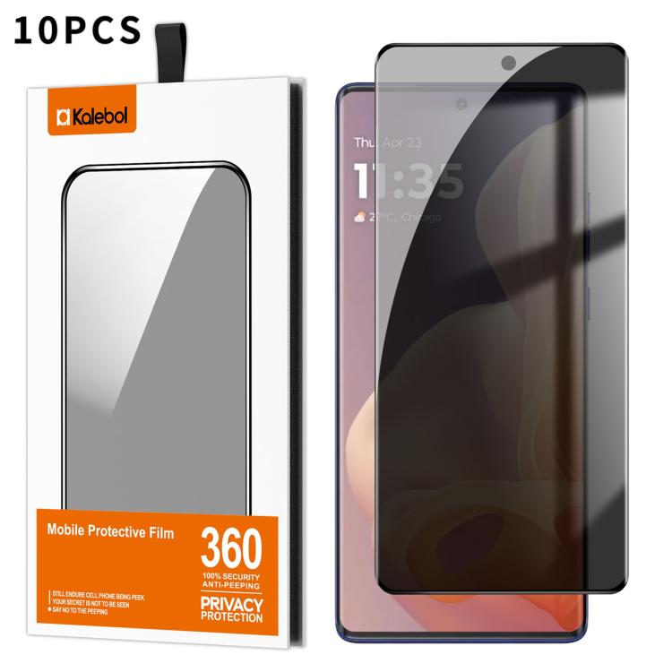 For Motorola Moto G85 10pcs Kalebol Curved High-Aluminum Screen-Printed Full-Coverage Anti-Fingerprint Black-Border Privacy Tempered Glass Film