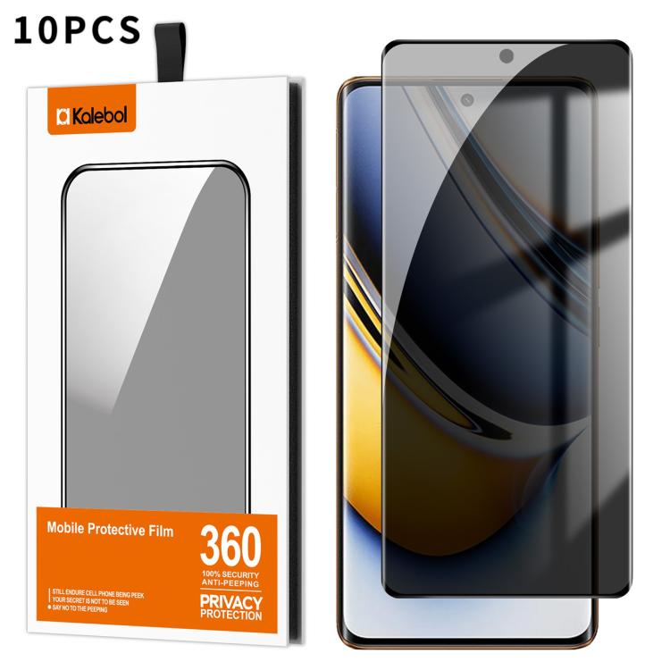 For Realme 11 Pro+ 10pcs Kalebol Curved High-Aluminum Screen-Printed Full-Coverage Anti-Fingerprint Black-Border Privacy Tempered Glass Film