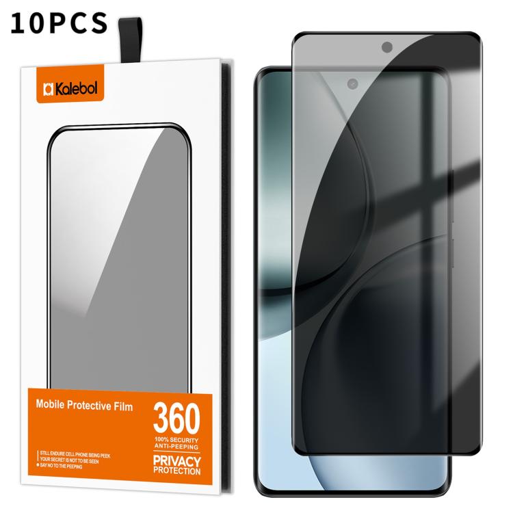 For Realme 14 Pro 10pcs Kalebol Curved High-Aluminum Screen-Printed Full-Coverage Anti-Fingerprint Black-Border Privacy Tempered Glass Film