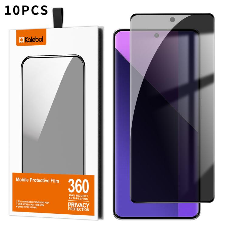 For Redmi Note 13 Pro+ 10pcs Kalebol Curved High-Aluminum Screen-Printed Full-Coverage Anti-Fingerprint Black-Border Privacy Tempered Glass Film