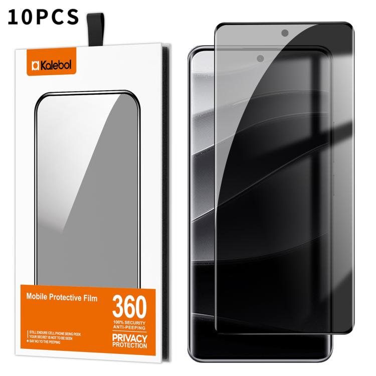 For Redmi Note 14 Pro+ 5G 10pcs Kalebol Curved High-Aluminum Screen-Printed Full-Coverage Anti-Fingerprint Black-Border Privacy Tempered Glass Film