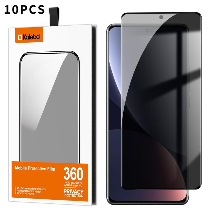 For Xiaomi 12 10pcs Kalebol Curved High-Aluminum Screen-Printed Full-Coverage Anti-Fingerprint Black-Border Privacy Tempered Glass Film