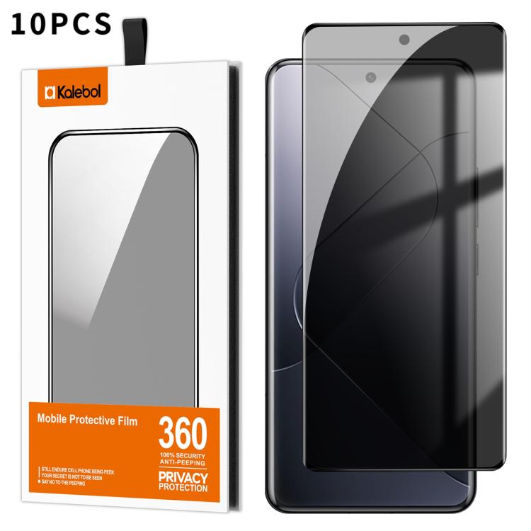 For Xiaomi 14 Pro 10pcs Kalebol Curved High-Aluminum Screen-Printed Full-Coverage Anti-Fingerprint Black-Border Privacy Tempered Glass Film
