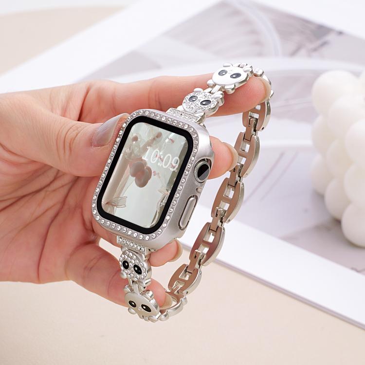 For Apple Watch 38 / 40 / 41 / S11 42mm xDfind Red Panda Shaped Diamond Metal Watch Band