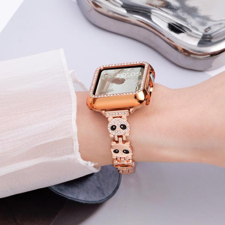 For Apple Watch 42 / 44 / 45 / 46 / 49mm xDfind Red Panda Shaped Diamond Metal Watch Band