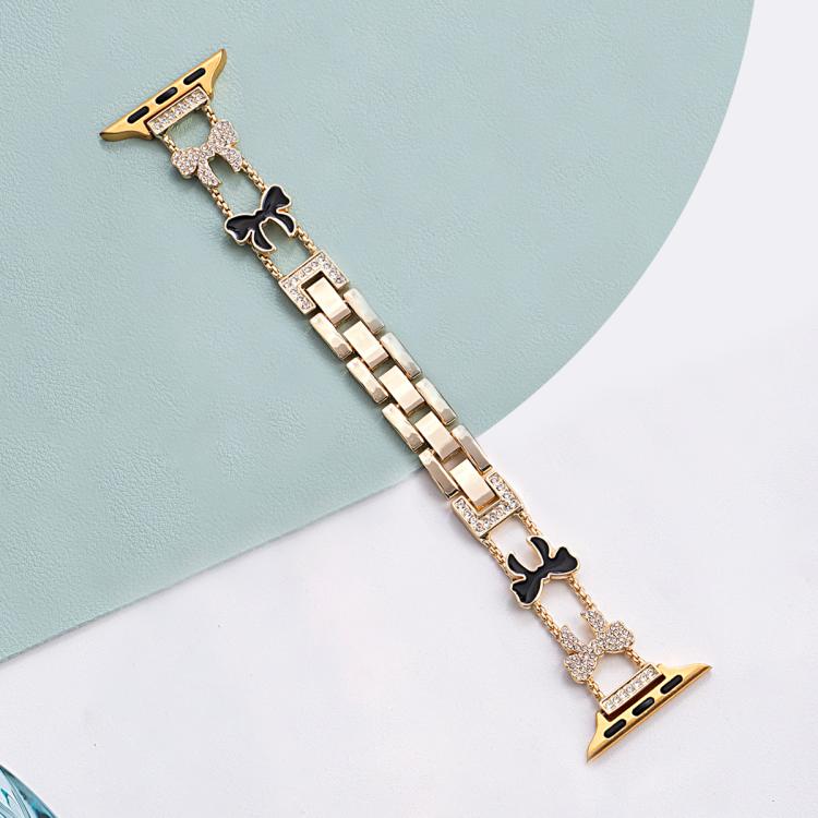For Apple Watch 42 / 44 / 45 / 46 / 49mm xDfind Bowknot Chain Bracelet Diamond Metal Watch Band