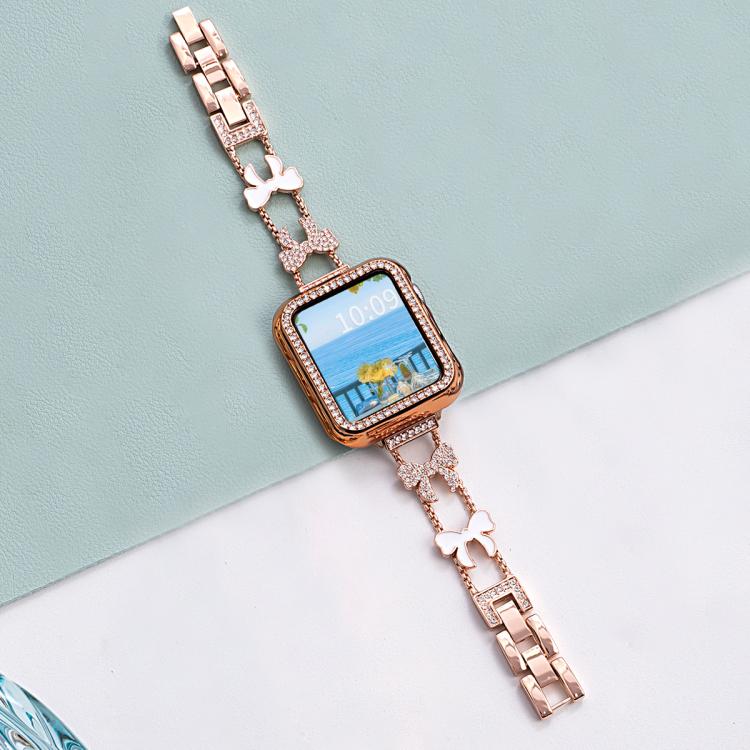 For Apple Watch 38 / 40 / 41 / S11 42mm xDfind Bowknot Chain Bracelet Diamond Metal Watch Band