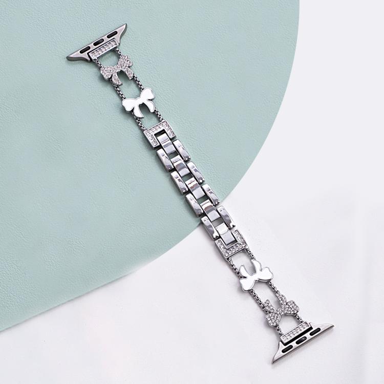 For Apple Watch 38 / 40 / 41 / S11 42mm xDfind Bowknot Chain Bracelet Diamond Metal Watch Band