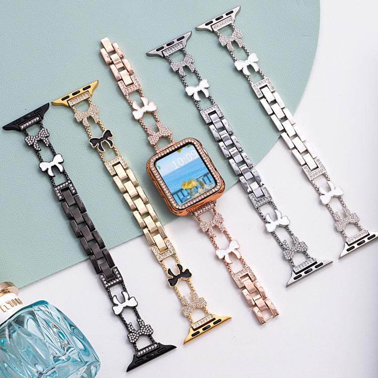 For Apple Watch 38 / 40 / 41 / S11 42mm xDfind Bowknot Chain Bracelet Diamond Metal Watch Band