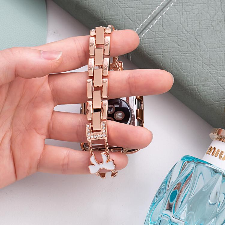 For Apple Watch 42 / 44 / 45 / 46 / 49mm xDfind Bowknot Chain Bracelet Diamond Metal Watch Band