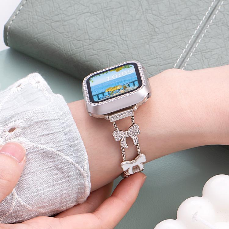 For Apple Watch 42 / 44 / 45 / 46 / 49mm xDfind Bowknot Chain Bracelet Diamond Metal Watch Band