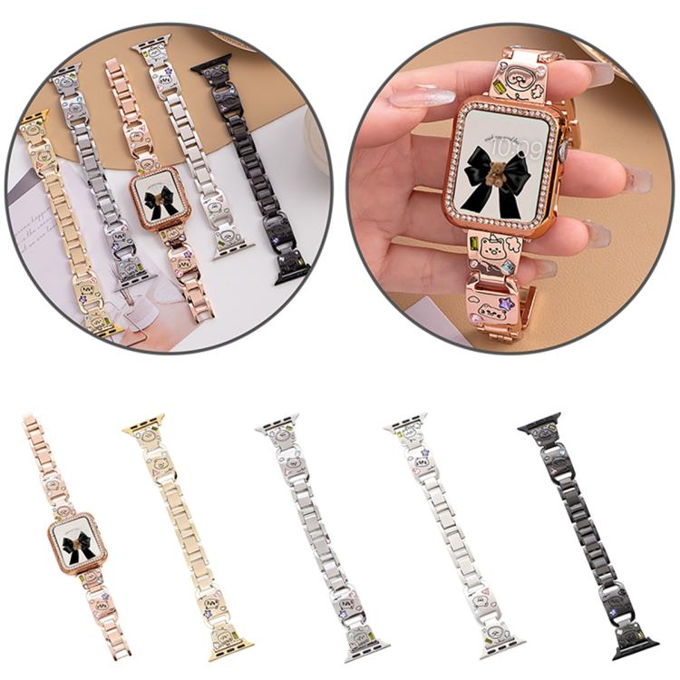 For Apple Watch 42 / 44 / 45 / 46 / 49mm xDfind Happy Zoo Bracelet Diamond Metal Watch Band