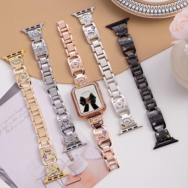 For Apple Watch 42 / 44 / 45 / 46 / 49mm xDfind Happy Zoo Bracelet Diamond Metal Watch Band