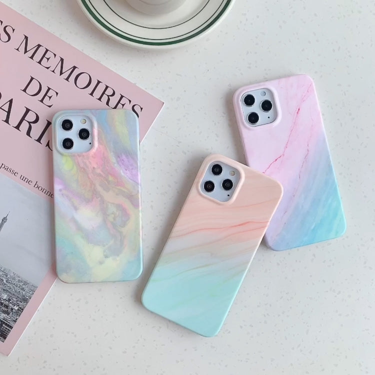 For iPhone 11 Pro Gradient Marble Pattern TPU Protective Case (Pink Green)