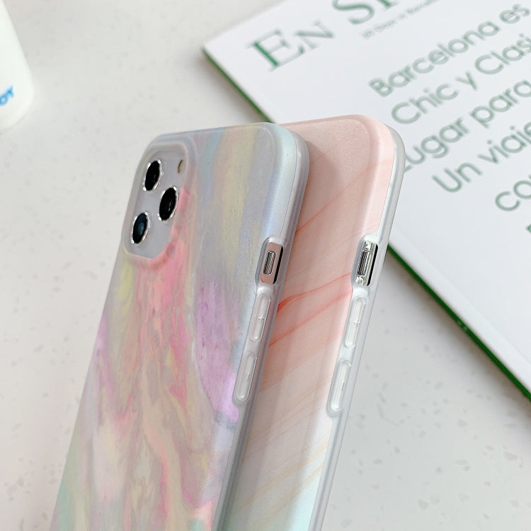 For iPhone 11 Pro Max Gradient Marble Pattern TPU Protective Case (Pink Green)
