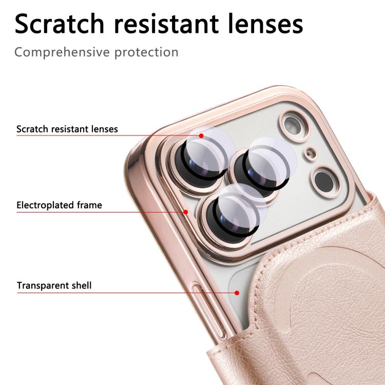 For iPhone 17 Pro Max Splitable Electroplated MagSafe RFID Anti-theft Leather Phone Case with Lens Film