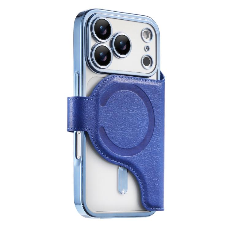 For iPhone 17 Pro Max Splitable Electroplated MagSafe RFID Anti-theft Leather Phone Case with Lens Film