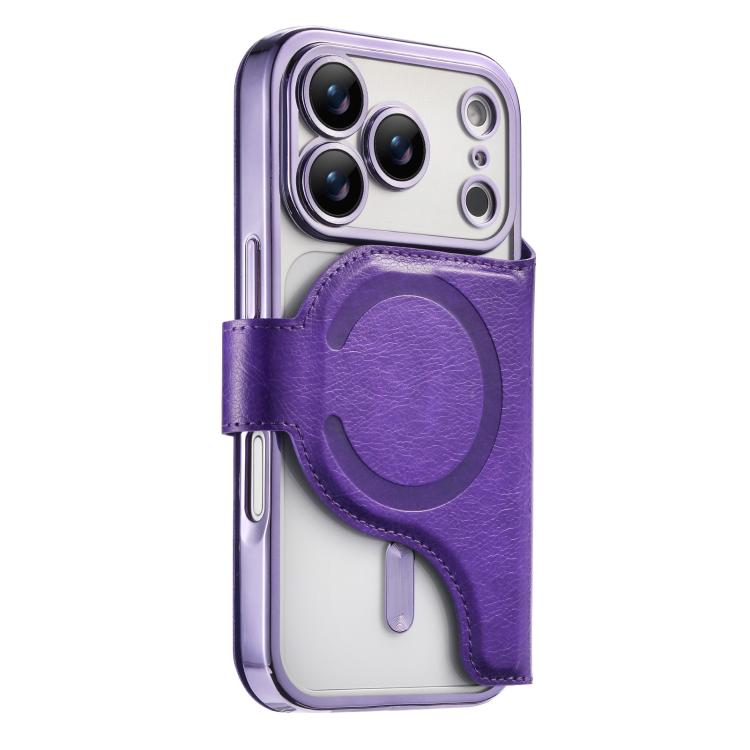 For iPhone 17 Pro Max Splitable Electroplated MagSafe RFID Anti-theft Leather Phone Case with Lens Film